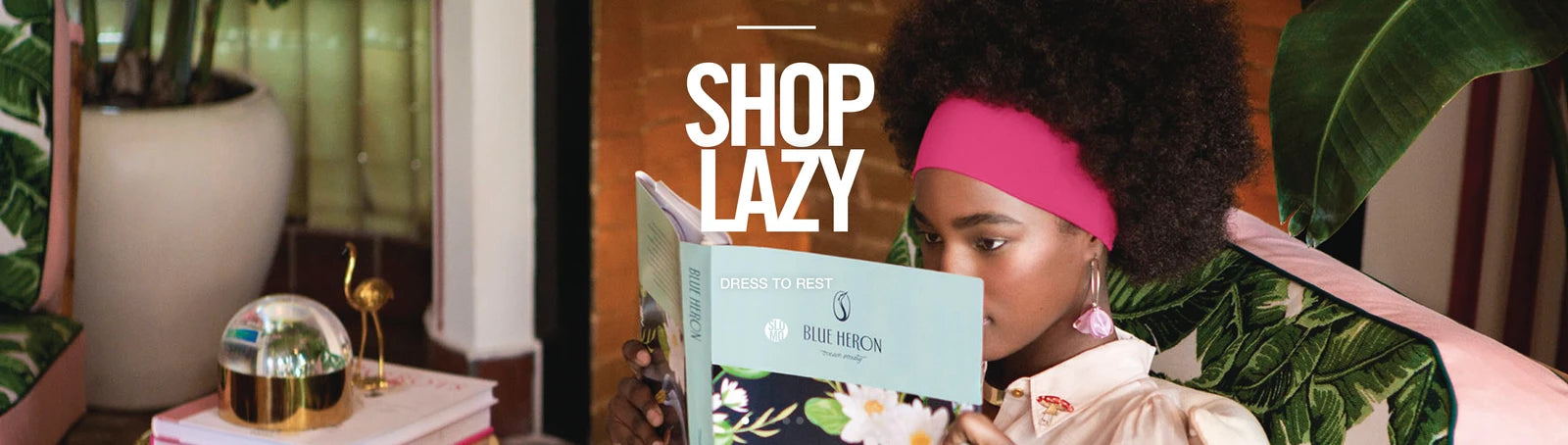 Shop Lazy: a reader relaxes in a hammock.